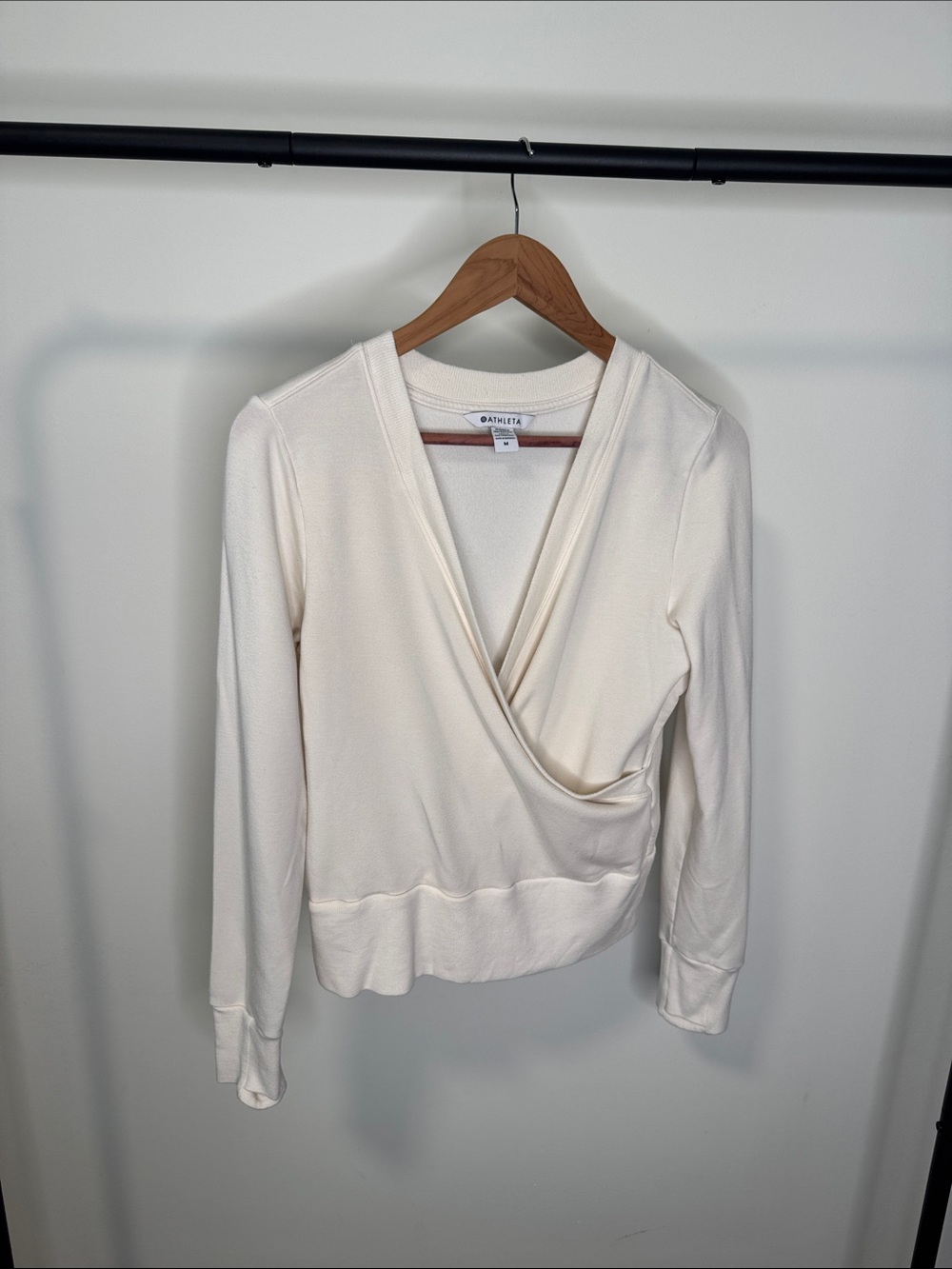Athleta Ivory Wrap-Style Long Sleeve Top